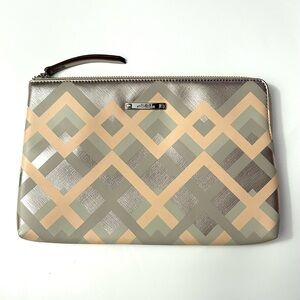 Stella & Dot Gold Beige Geometric Print Clutch Bag
